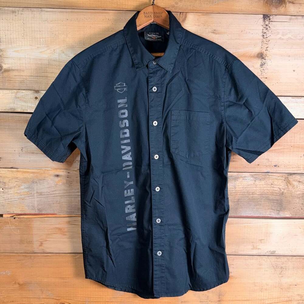 Harley-Davidson Short Sleeve Button Down Shirt Size M Black Logo